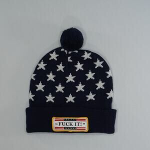 10.Deep Blue & White Cuffed Beanie - One Size